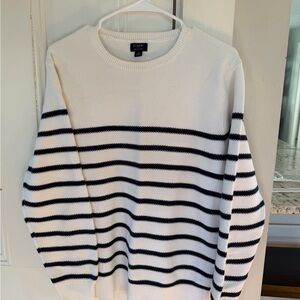 J. Crew White Crewneck Sweater with Black Stripes - Men's